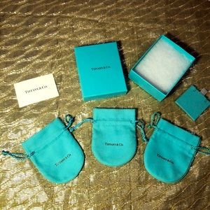 LOT of Tiffany & Co 3 bags + 1 box + earring holder + silver care instructions